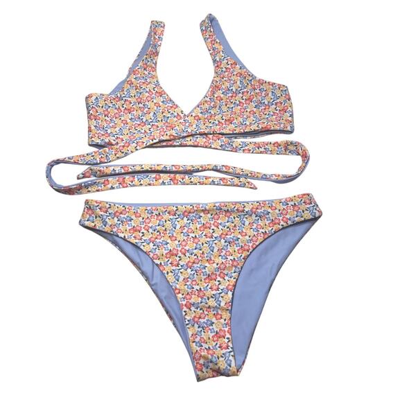 Hollister Other - Hollister Reversible Wrap Around Bikini Set Tiny Flowers and Light Blue sz. S